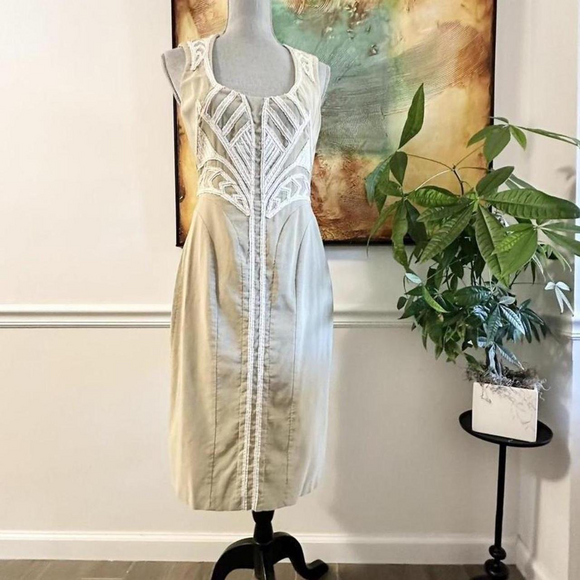 Vintage Zac Posen Panel Sheath Midi Sleeveless Dress Cut-out semi backless tan 8 - Picture 3 of 11